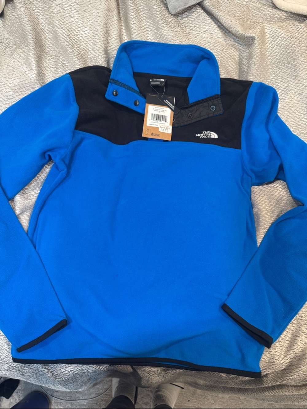 The North Face kids Blue and Black Snap Pullover Fleece